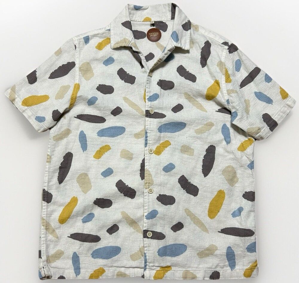 Common People Contour Camp Shirt Mens Size Small Abstract Ecru Button Up Resort